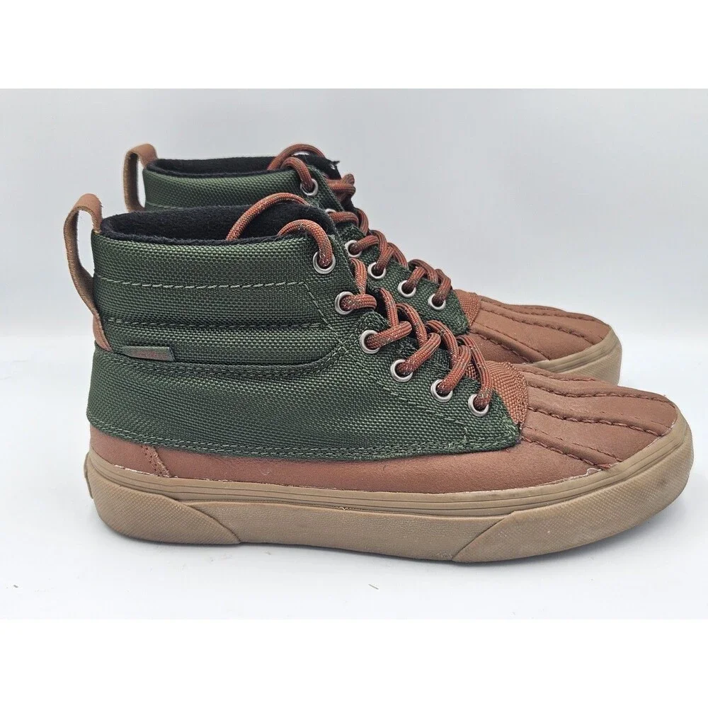 Vans Sk8 Hightop Leather Green Canvas Boots Women’s Size 8 / Men’s 6.5